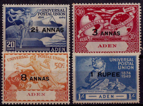 ADEN 1949, 10 Oct. 75th Anniversary of the U.P.U., unused set of 4. CV +/-R  70.00 view scans