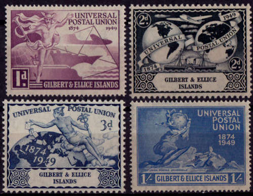 GILBERT & ELLICE ISLANDS 1949, 10 Oct. 75th Anniversary of UPU, set, mint, CV +-R 122.00 view scans