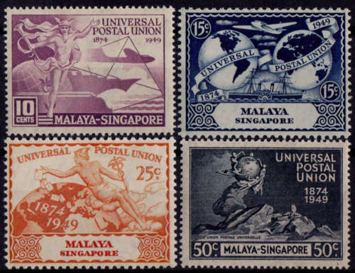 MALAYA-SINGAPORE 1949, 10 Oct. 75th Anniversary of UPU, set, mint, CV +-R  375.00 view scans
