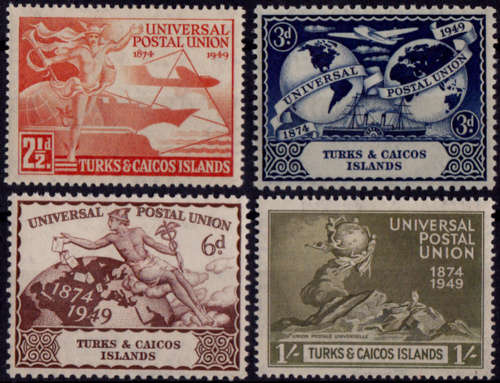 TURKS AND CAICOS ISLANDS 1949, 10 Oct. 75th Anniversary of UPU, set, mint, CV +-R  51.00 view scans