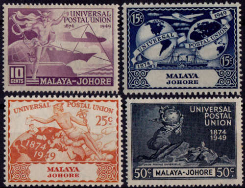 MALAYA-JOHORE 1949, 10 Oct. 75th Anniversary of UPU, set, mint, CV +-R  63.00 view scans