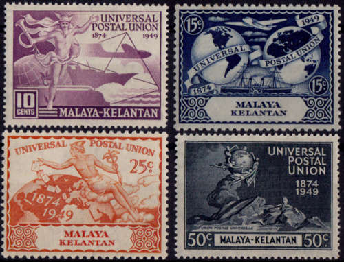 MALAYA-KELANTAN 1949, 10 Oct. 75th Anniversary of UPU, set, mint, CV +-R  75.00 view scans