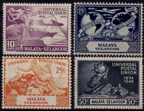 MALAYA-SELANGOR 1949, 10 Oct. 75th Anniversary of UPU, set, mint, CV +-R  67.00 view scans