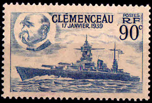 FRANCE, 1939 18 April, Battleship Clemenceau, single, mint, CV +/-R 8.00 view scans