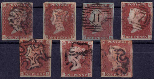 ENGLAND, 1841-1879, 7 x Red One Pennies, used, CV view scans
