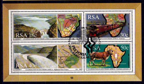 RSA 1990, 15 Feb. Co-op in Southern Africa, mini sheet (no 18), CTO, CV R 17.00 view scans