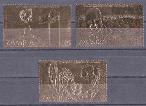 ZAMBIA 1985, 23 Oct, 20th ANNIV OF INDEPENDENCE, 22k GOLD fOIL set, UNH, CV +/- R 440.00 view scans