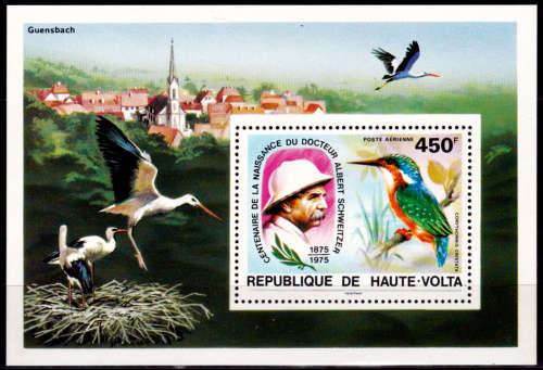 UPPER VOLTA 1975, 25 May. Birds -100th Anniv A Schweitzer, mini sheet, MNH CV +/-R 115.00 view scans