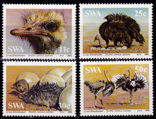 SWA 1985, 15 March. Ostriches, set, MNH, CV R 14.00 view scans