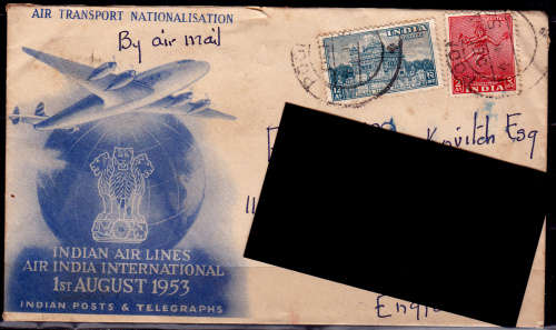 INDIA 1953, 1 Aug. Air India Intl Air Transport Nationalisation, Cover, CV+/- R ?? view scans