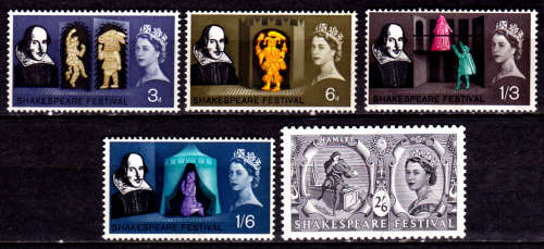 ENGLAND 1964, 23 April. 400th Anniv Birth W Shakespeare, set, MNH, CV +/-R  345.00 view scans