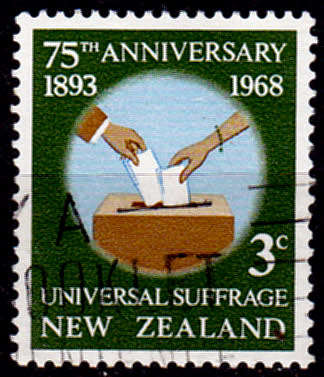 NEW ZEALAND 1968, 19 Sept. 75th Anniv NZ Universal Suffrage, single, UH, CV +/-R 5.00, view scans