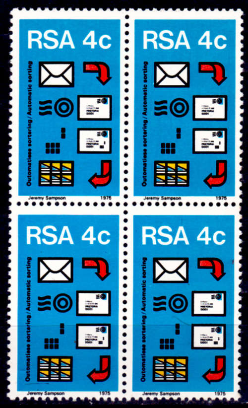 RSA 1975, 11 Sept. Postal Mechanization, single block, MNH, CV 4.00 view scans