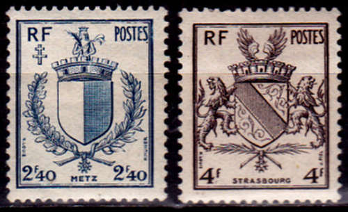 FRANCE 1945, 5 March. REUNION METZ AND STRASBOURG, set, MH, CV +/-R 10.00 view scans