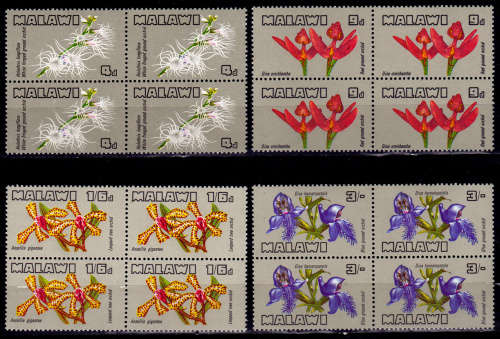 MALAWI 1969, 9 July. ORCHIDS OF MALAWI, set blocks, MNH, CV +/-R 245.00 view scans