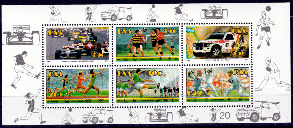 RSA 1992,  24 July. SPORT, minisheet, MNH, CV R 35.00 view scans