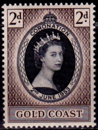GOLD COAST 1953, 2 June. CORONATION of QEII, single, MH, CV +/-R 15.00, view scans