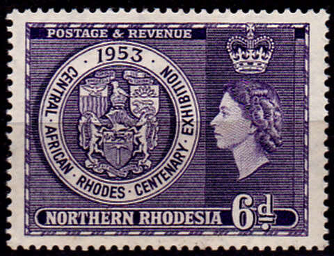 NORTHERN RHODESIA 1953, 30 May RHODES CENTENARY EXHIBITION, single, MH, CV R 15.00 view scans