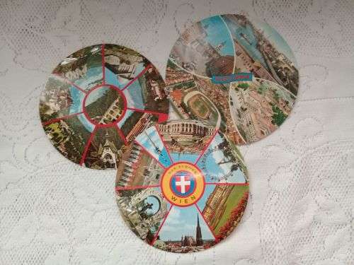 3 Vintage Round Post Cards