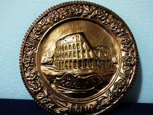 Brass Colored Tin Plate of the Coliseum (+-30cm)