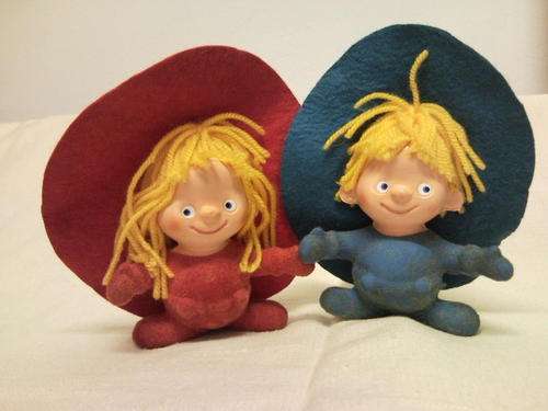 Small Boy And Girl Dolls Made From Hard Plastic and Veldt (from hat to toe +-12cm)