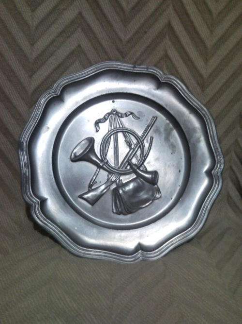 Pewter Wall Hanging Plate With Raised Design