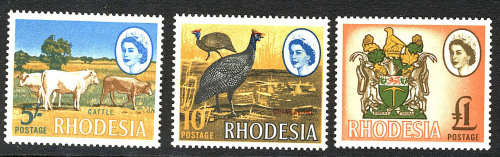 Rhodesia.1966 5s, 10s, £1 High values. U/M