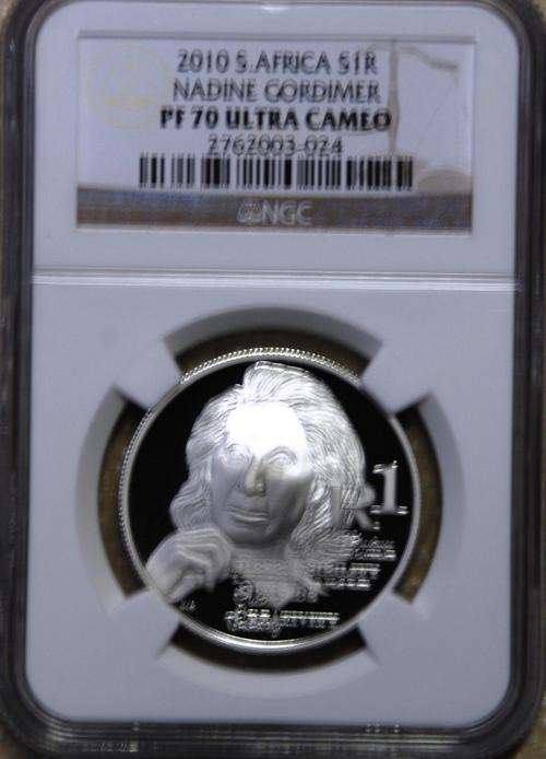 WOW 2010 SA S1R Nadine Gordimer Silver Coin NGC Graded PF70UC