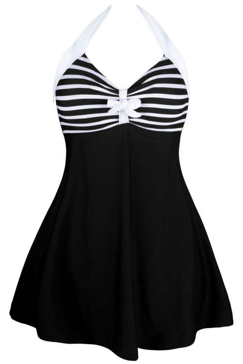 Black White Stripes One-piece Swimdress. SIZE S-XXXL!