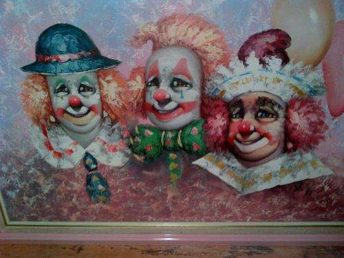 Large original Clown oil painting by Moninet, "Lister". Professional frame.
