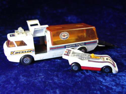 Vintage large Dunlop Matchbox Super kings Racing car Transporter with racing car - 1972