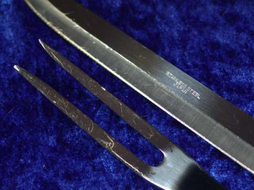 Vintage Queens Style Stainless Steel Carving Knife and Fork set from the 1970's