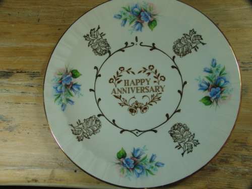 Vintage Happy Anniversary Plate - Avon by Wood And Sons  - Gold trim