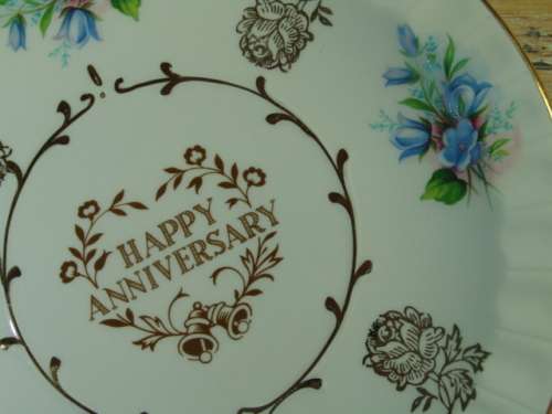 Vintage Happy Anniversary Plate - Avon by Wood And Sons  - Gold trim