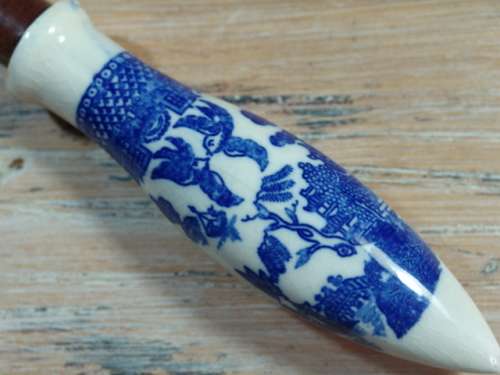 Vintage delft style blue and white Ceramic Handle Wooden Spoon