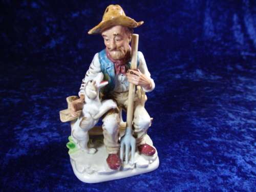 Vintage porcelain hand painted Figurine - Old man with Dog