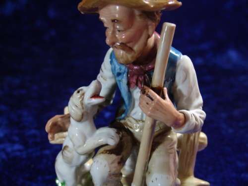 Vintage porcelain hand painted Figurine - Old man with Dog