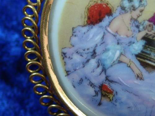 Vintage miniature porcelain and brass Limoges collectables - hand painted