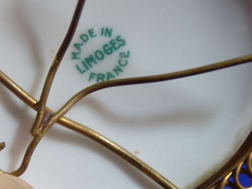 Vintage miniature porcelain and brass Limoges collectables - hand painted