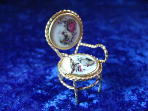 Vintage miniature porcelain and brass Limoges collectables - hand painted