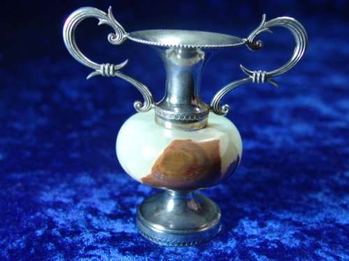 A lot of 3 Vintage Italian Alabaster and plated brass Bud Vases  - 13cm, 10cm and 8cm - low shipping