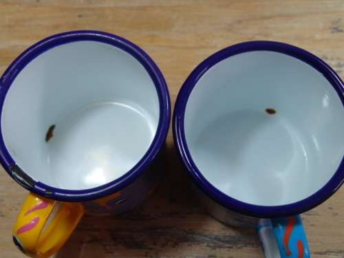 2 x Vintage steel Enamel Kiddies cups with animal print