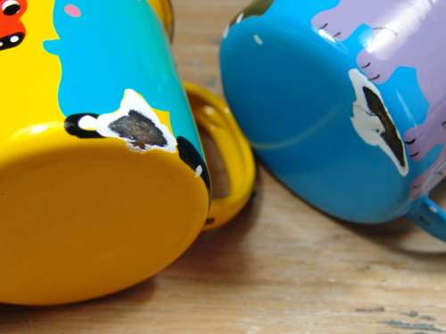 2 x Vintage steel Enamel Kiddies cups with animal print