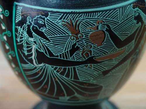 Vintage handpainted Greek art Pottery signed Vase - No.228 - 1960