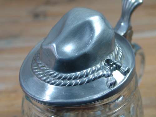 Vintage West German original BMF Bierseidel beer Mug with Pewter "Hat" Lid