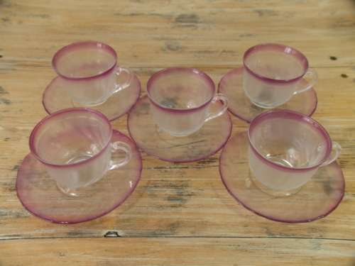 5 x Arcoroc glass Tea cup and saucer  Sets - Duo's made in France
