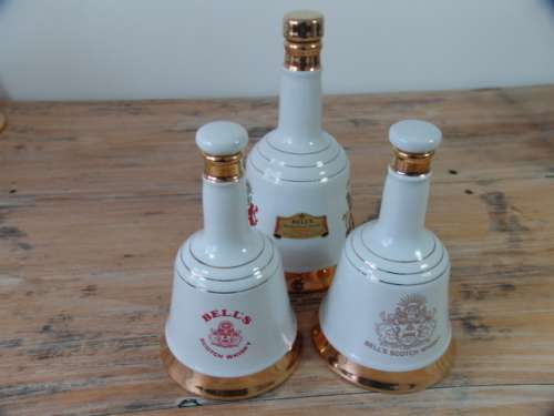 Vintage collectable Bells Scotch Whisky Royal commemorative porcelain Decanters x 3