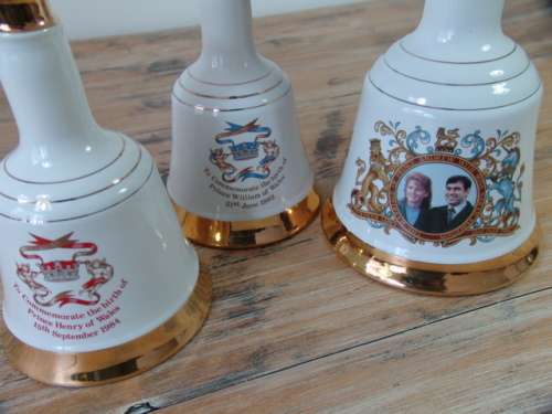 Vintage collectable Bells Scotch Whisky Royal commemorative porcelain Decanters x 3