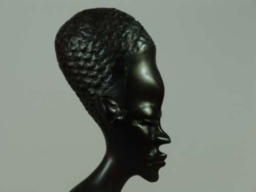 Wooden hand carved Statue of an African woman with a Baby on her back - 340mm