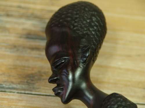 Wooden hand carved Statue of an African woman with a Baby on her back - 340mm